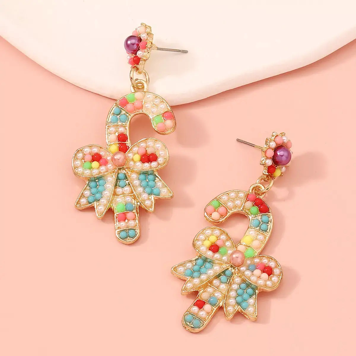 Christmas Candy Cane Bow Drop Earrings - Trendsi - Flyclothing LLC