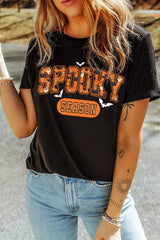 SPOOKY SEASON Round Neck Short Sleeve T-Shirt - Trendsi - Flyclothing LLC