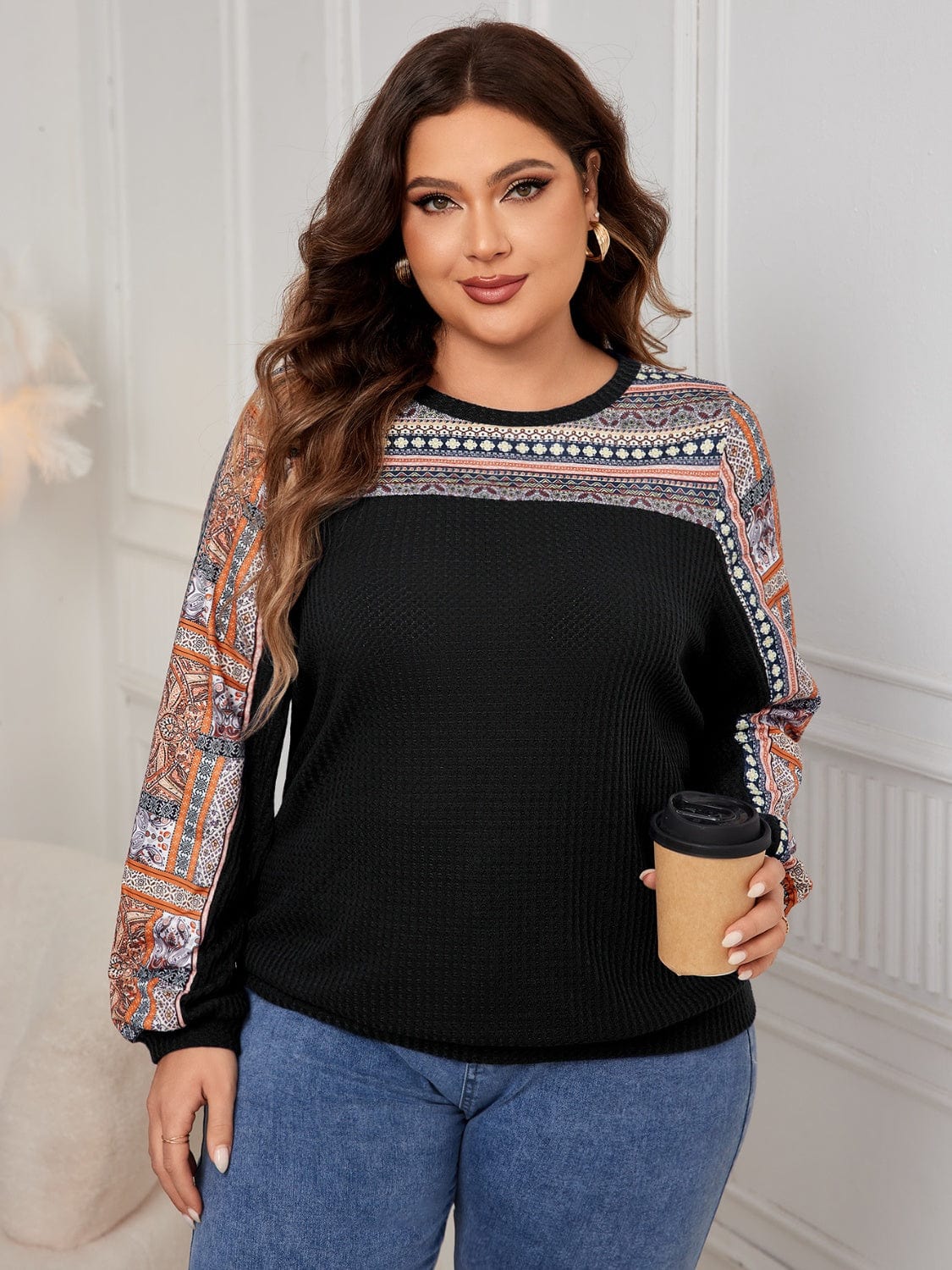 Plus Size Printed Long Sleeve Sweatshirt - Trendsi