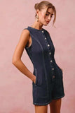 SO ME Button Up Front Washed Denim Sleeveless Romper - Trendsi - Flyclothing LLC