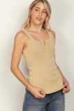 VERY J Washed Ribbed Tank with Placket Detail - Trendsi