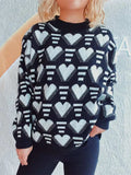Heart Contrast Long Sleeve Dropped Shoulder Sweater - Trendsi - Flyclothing LLC