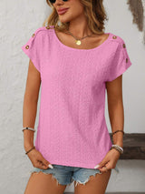 Mandy Eyelet Round Neck Short Sleeve Top - Trendsi - Flyclothing LLC