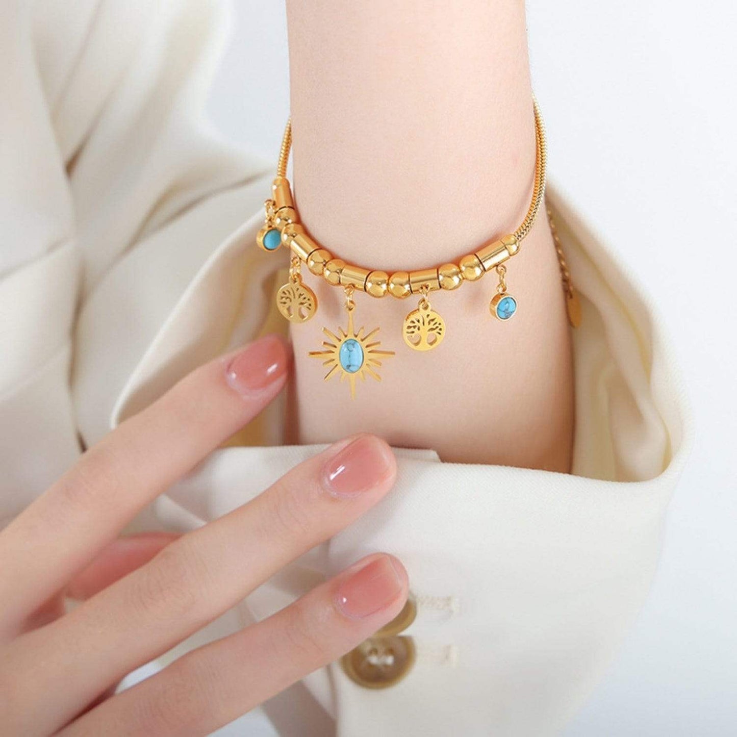 Gold-Plated Titanium Steel Charm Bracelet - Trendsi - Flyclothing LLC