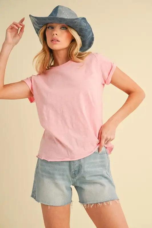 Aemi + Co Lettuce Edge Round Neck Short Sleeve T-Shirt - Trendsi