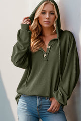 Double Take Full Size Half Button Long Sleeve Hoodie - Trendsi