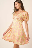Mittoshop Printed V-Neck Puff Sleeve Mini Dress - Trendsi