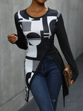 Geometric Round Neck Long Sleeve T-Shirt - Trendsi