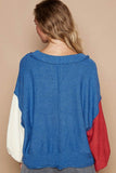 POL Exposed Seam Contrast V-Neck Lantern Sleeve Sweater - Trendsi
