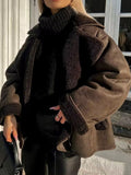 Collared Neck Long Sleeve Plush Jacket - Trendsi