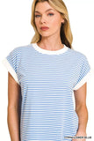 Zenana Striped Round Neck Short Sleeve Contrast Trim T-Shirt - Trendsi - Flyclothing LLC