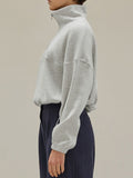 Waffle Knit Drawstring Half Zip Long Sleeve Sweatshirt - Trendsi