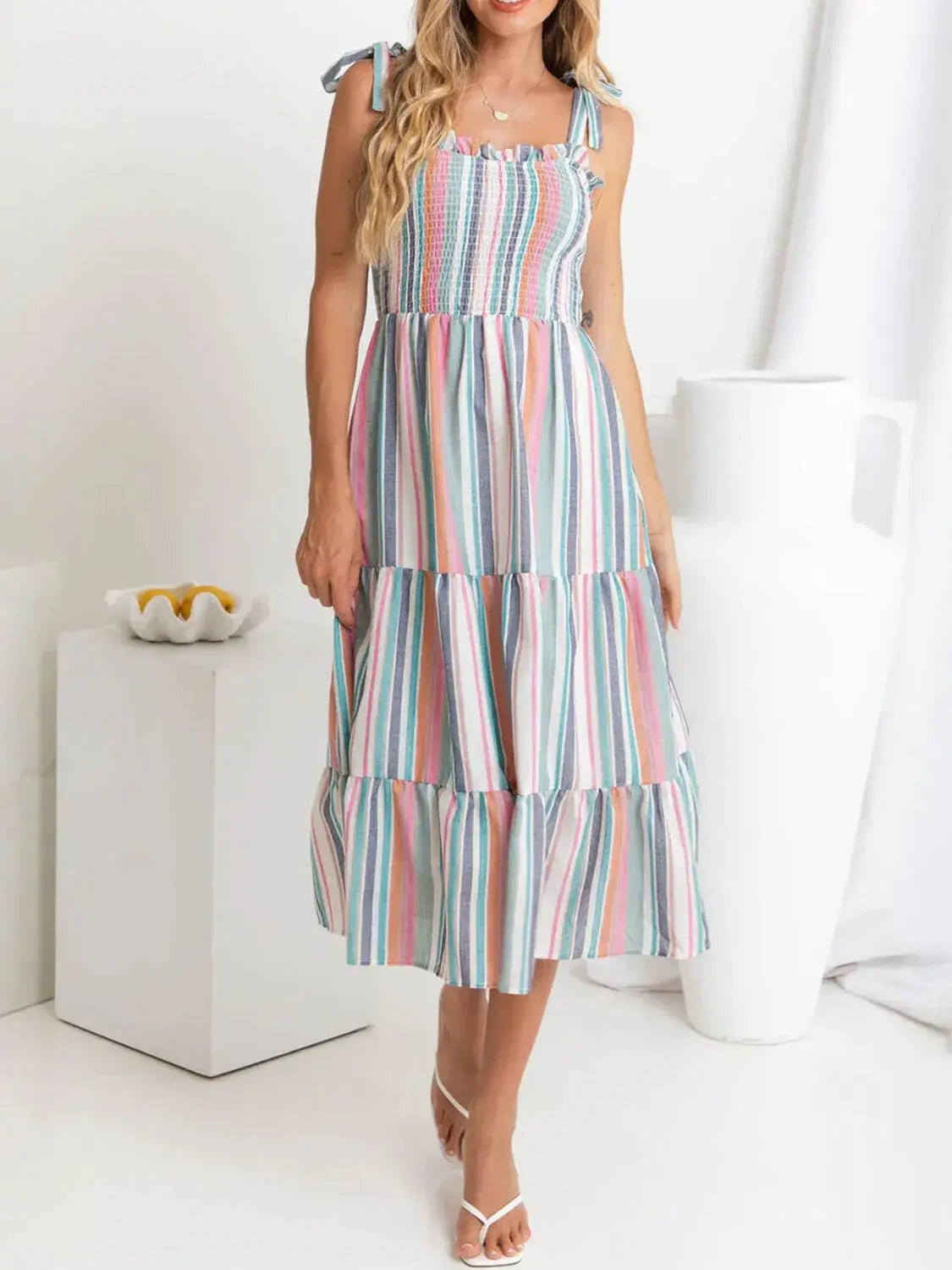 Contrast Striped Square Neck Cami Dress - Trendsi - Flyclothing LLC