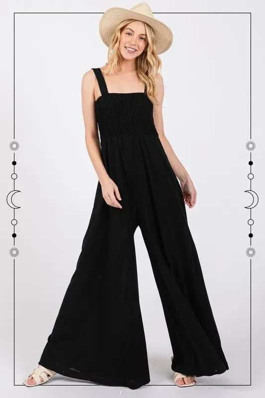SAGE+FIG Smocked Flowy Wide Leg Jumpsuit - Trendsi - Flyclothing LLC