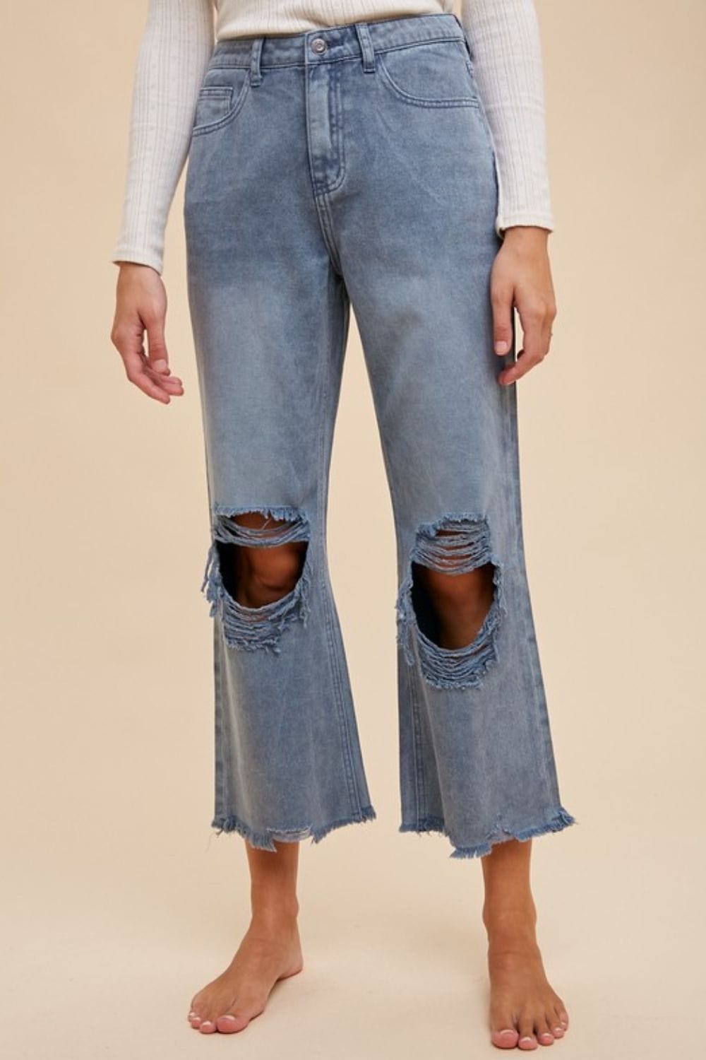 Annie Wear Distressed Raw Hem Jeans - Trendsi