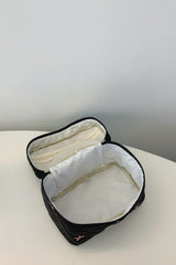 Bow Embroidered Quilted Storage Bag with Zip - Trendsi