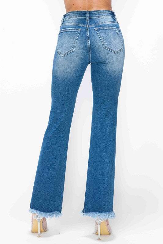 bytos Full Size Raw Hem Distressed High Rise Bootcut Jeans - Trendsi - Flyclothing LLC