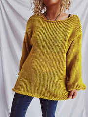 Boat Neck Dropped Shoulder Sweater - Trendsi