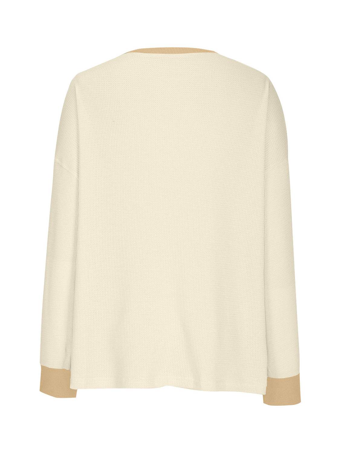 Waffle Knit Round Neck Long Sleeve T-Shirt - Trendsi - Flyclothing LLC