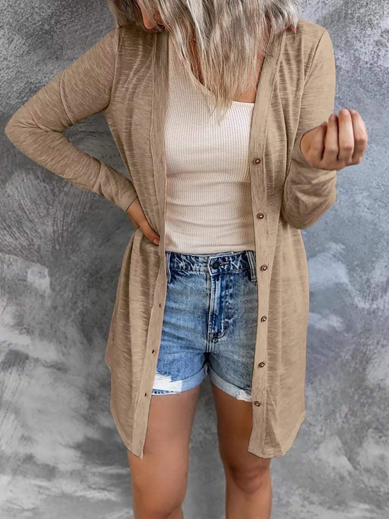Full Size Lightweight Button-Up Cardigan Plus Size - Trendsi - Flyclothing LLC