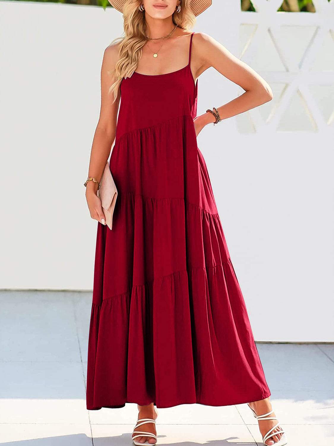 Full Size Ruched Tiered Spaghetti Strap Dress - Trendsi - Flyclothing LLC
