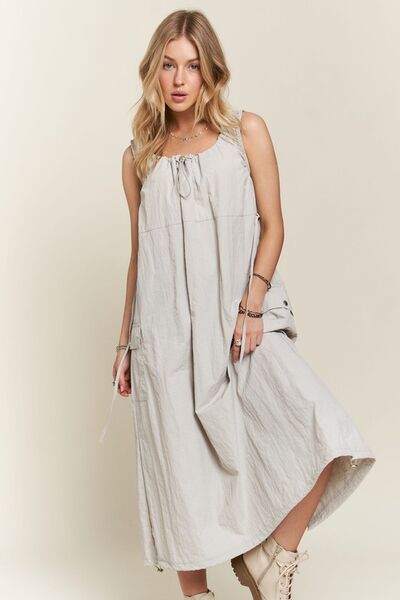 ADORA Drawstring Slit Back Cargo Dress - Trendsi