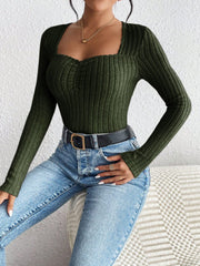 Honey Ribbed Long Sleeve T-Shirt - Trendsi