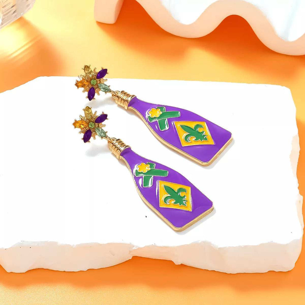 Mardi Gras Bottle Dangle Earrings - Trendsi - Flyclothing LLC