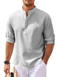 Men's Full Size Half Button Long Sleeve Shirt Plus Size - Trendsi - Flyclothing LLC