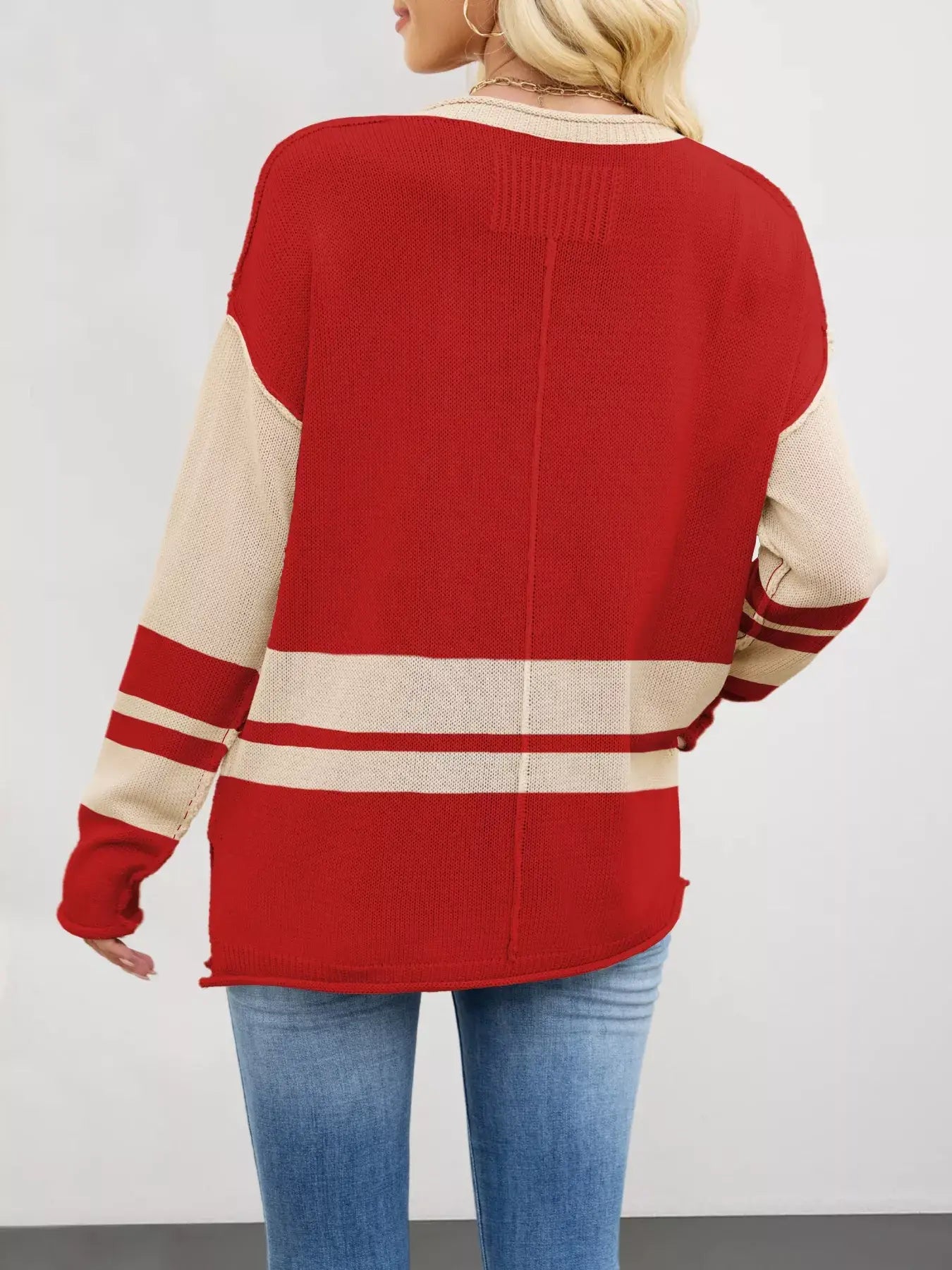 Color Block Side Slit Sweater - Trendsi - Flyclothing LLC