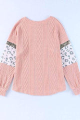 Sequin Leopard Round Neck Long Sleeve Sweater - Trendsi - Flyclothing LLC