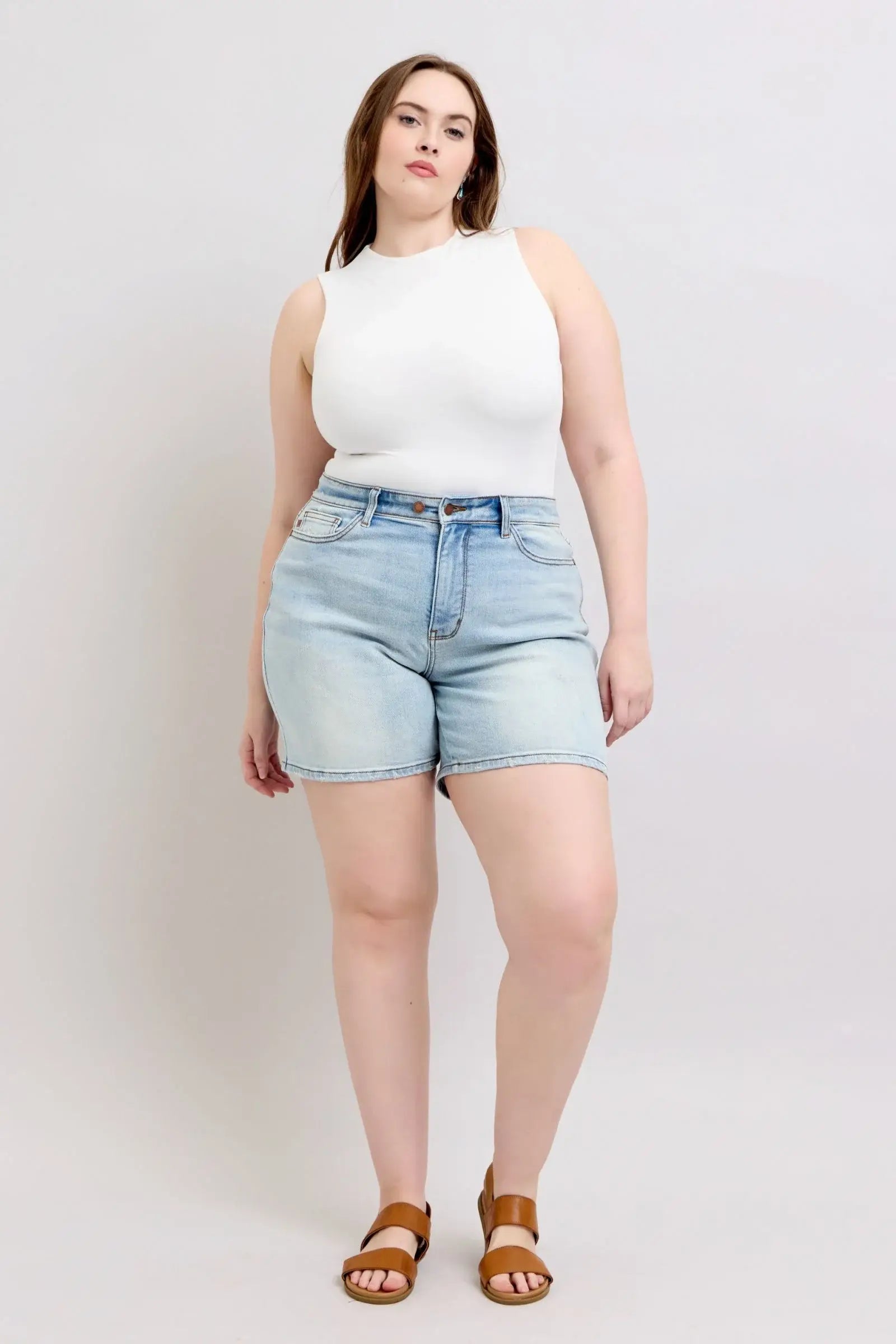 Judy Blue Full Size 2 Button Denim Shorts with Pockets Plus Size - Trendsi - Flyclothing LLC