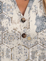 Full Size Printed Notched Short Sleeve Blouse - Trendsi - Flyclothing LLC
