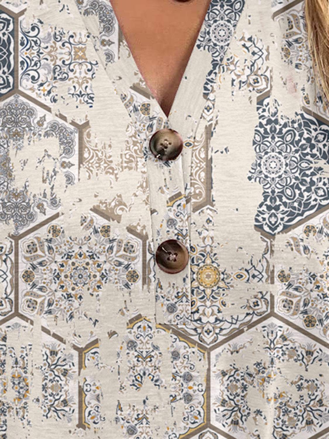 Full Size Printed Notched Short Sleeve Blouse - Trendsi - Flyclothing LLC