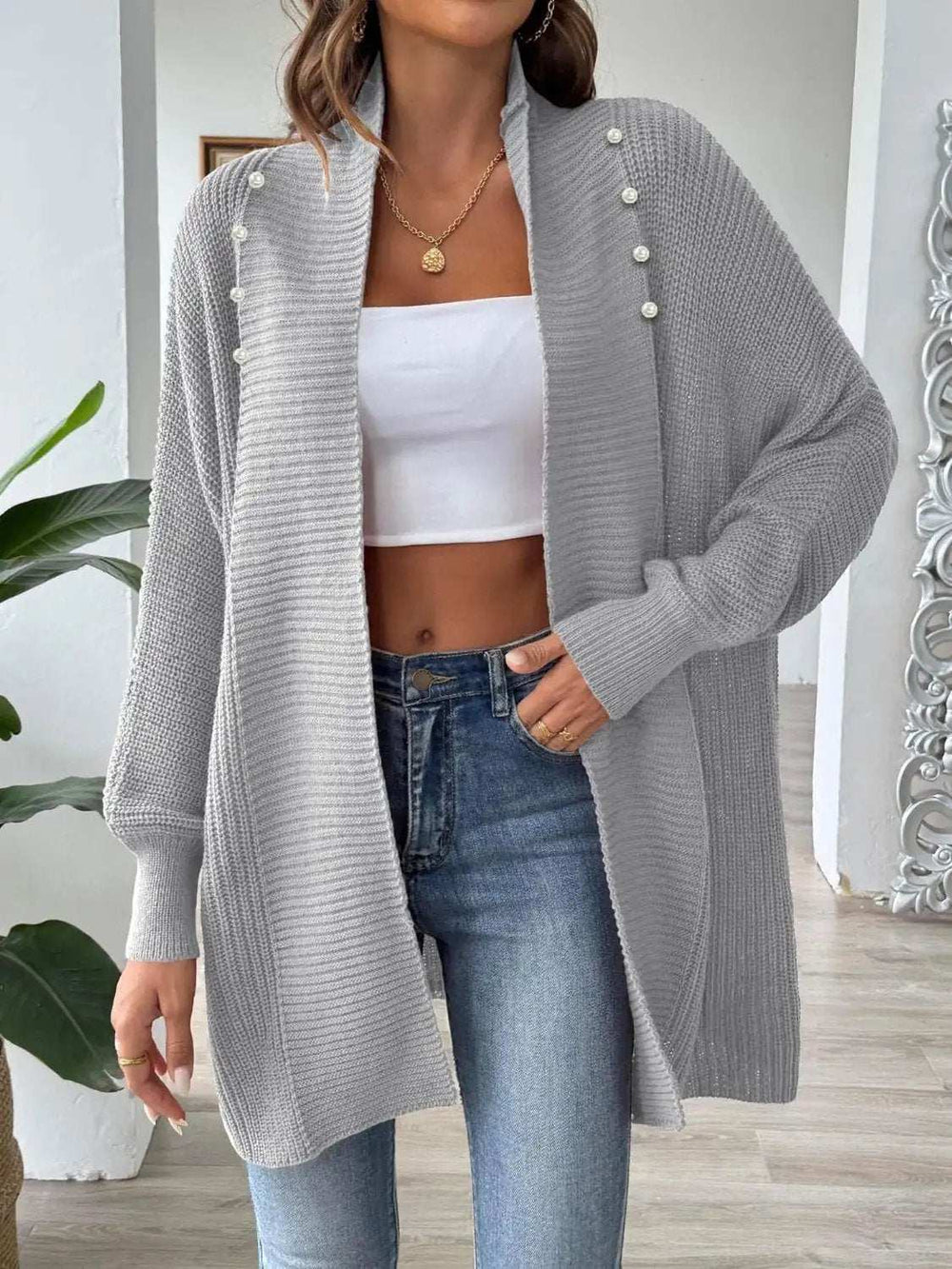 Open Front Long Sleeve Cardigan - Trendsi - Flyclothing LLC
