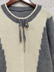 Contrast Button Down Long Sleeve Cardigan - Trendsi