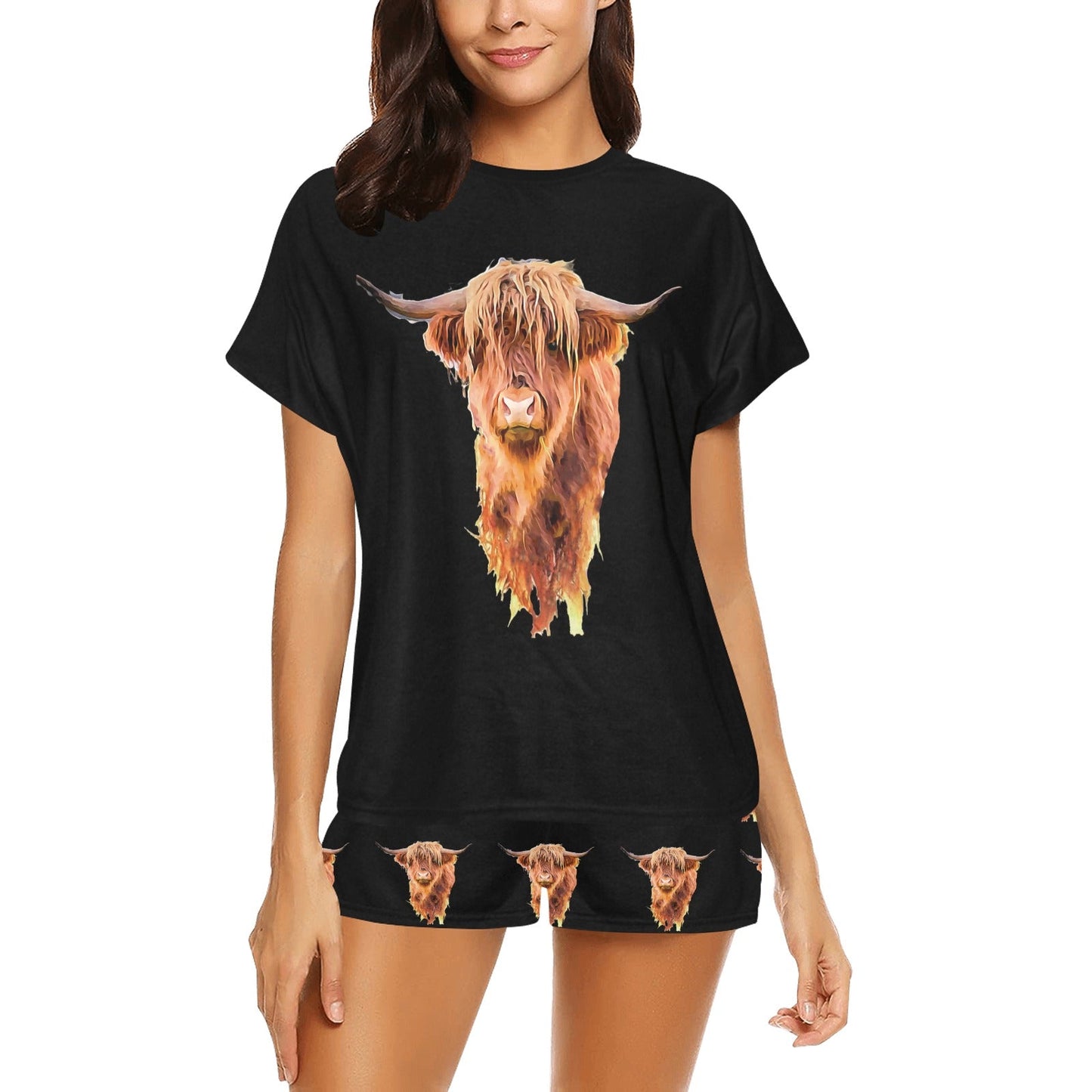 Baha Ranch Highland Cow Women's Western Top and Short Pajama Set