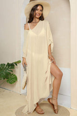 V-Neck Three-Quarter Sleeve Cover-Up - Trendsi - Flyclothing LLC