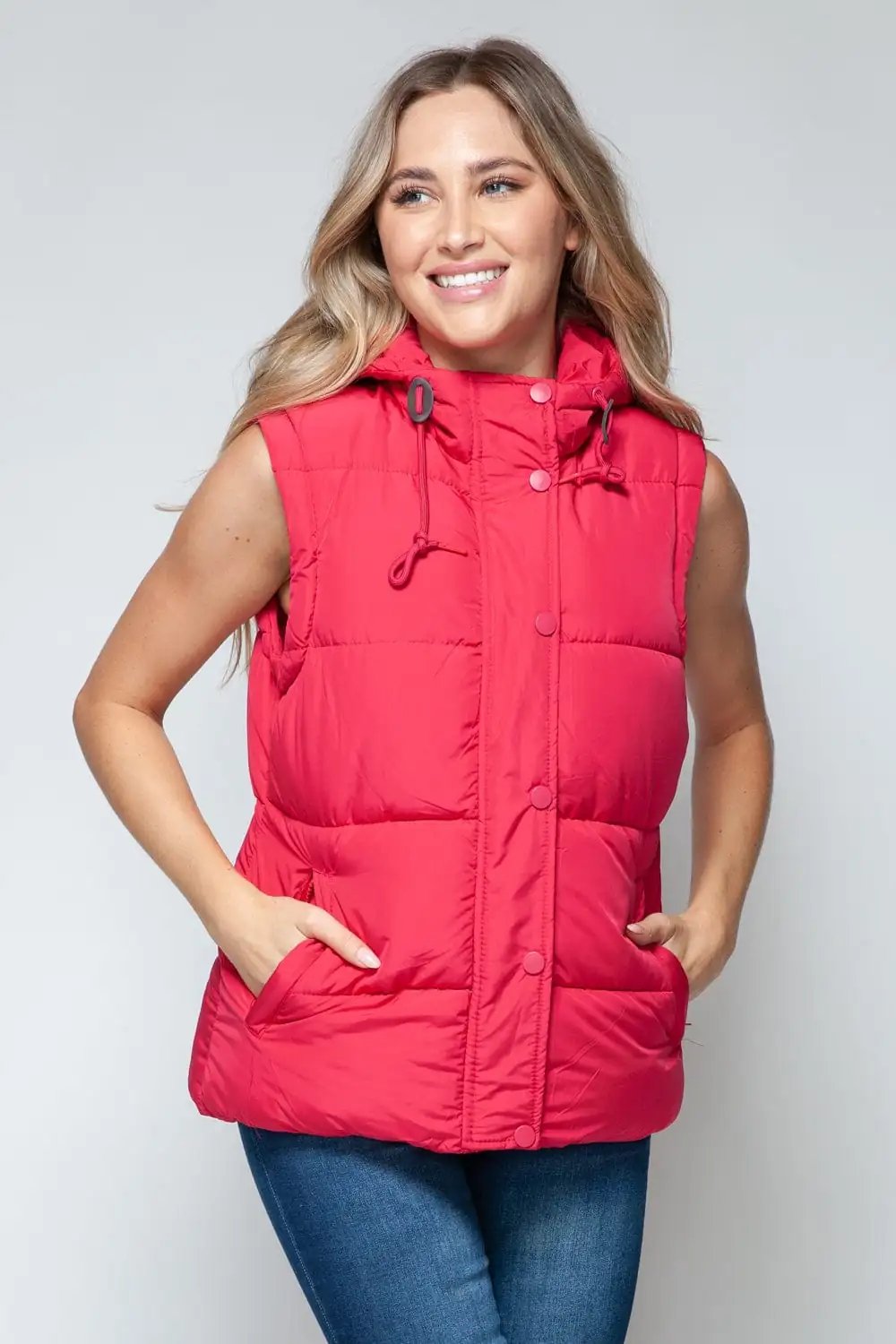 Snobbish Snap and Zip Closure Hooded Vest - Trendsi