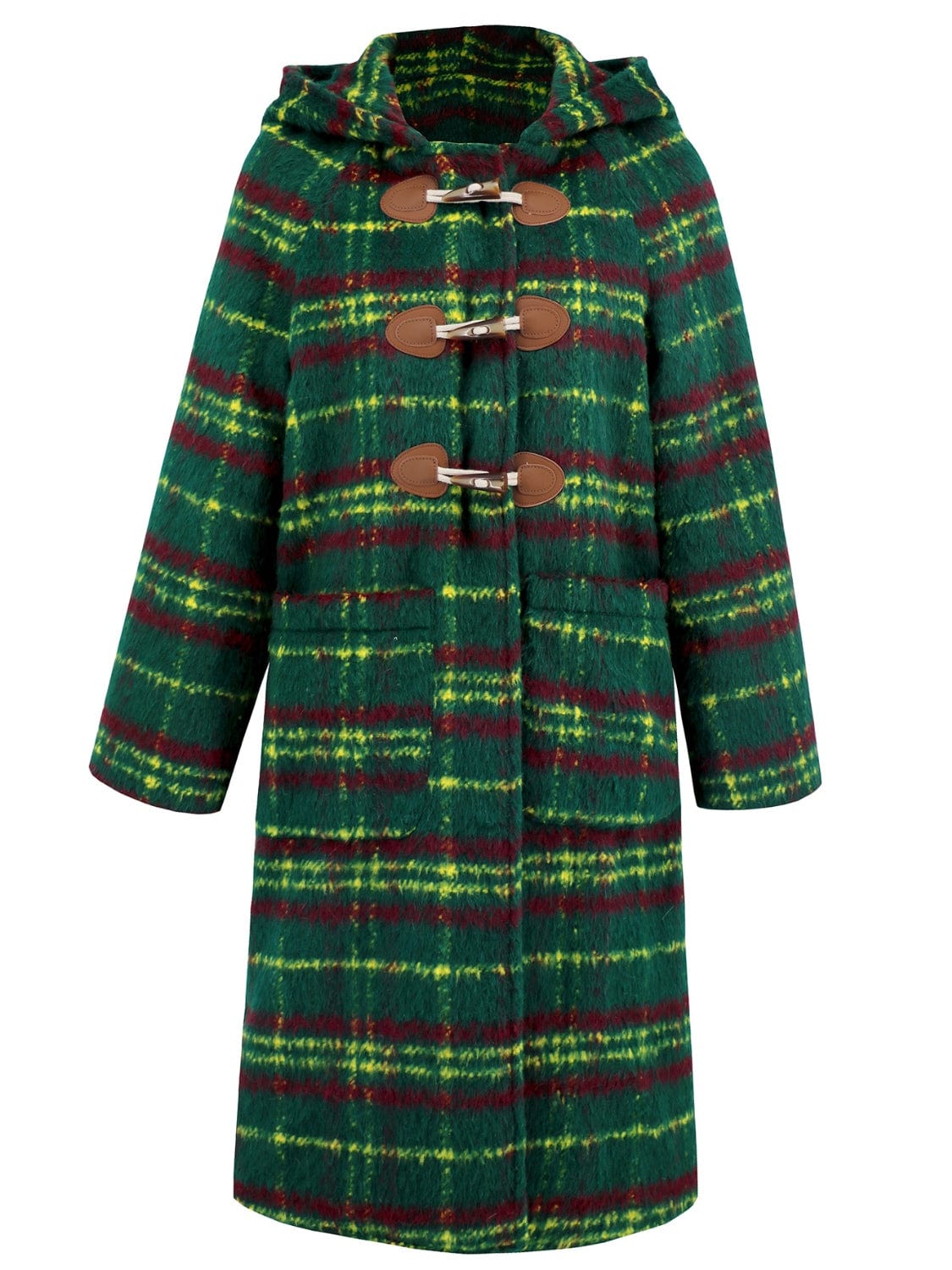 Plaid Long Sleeve Hooded Coat with Pockets - Trendsi