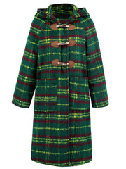 Plaid Long Sleeve Hooded Coat with Pockets - Trendsi
