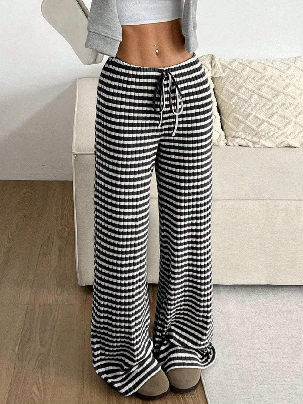 Tied Striped Wide Leg Pants - Trendsi - Flyclothing LLC