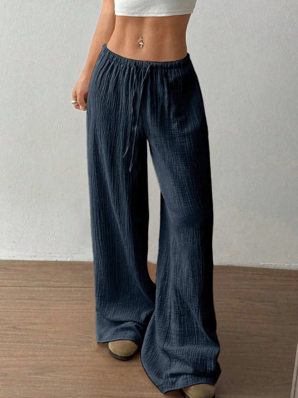 Wide Leg Drawstring Casual Pants - Trendsi - Flyclothing LLC