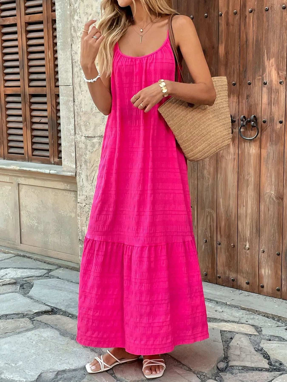 Scoop Neck Tiered Maxi Cami Dress - Trendsi - Flyclothing LLC