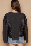 POL Cable Knit Quilting Patch V-Neck Sweater - Trendsi