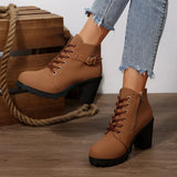 Lace Up Block Heels Boots - Trendsi - Flyclothing LLC