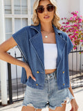 Buttoned Up Collared Neck Denim Top - Trendsi
