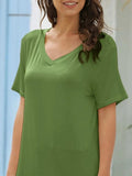 Full Size Solid V-Neck Short Sleeve T-Shirt Plus Size - Trendsi - Flyclothing LLC