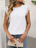 Lace Detail Round Neck Cap Sleeve Top - Trendsi - Flyclothing LLC