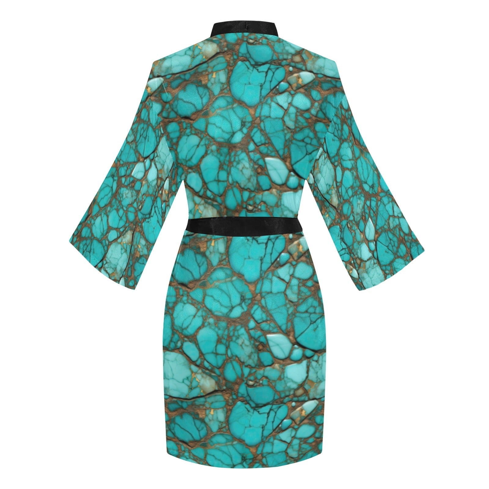 Baha Ranch All Turquoise Satin Kimono Sleeve Robe